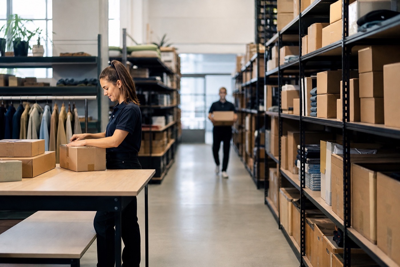 Retail store operations with shelves, checkout, and camera coverage